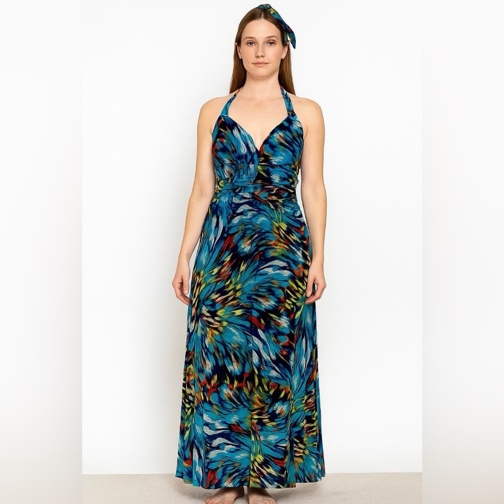 P Luca Milano Colorful Maxi Halter Dress Women’s Medium